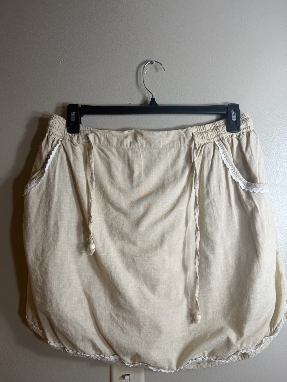 Deja Bleu Premium Beige Cotton Bubble Hem Skort XL Boho Cottagecore Mini